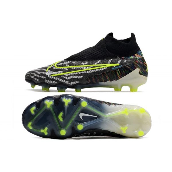 Bota de fútbol Nike Phantom GX Elite DF FG Negro Voltio Blanco Azul Glow