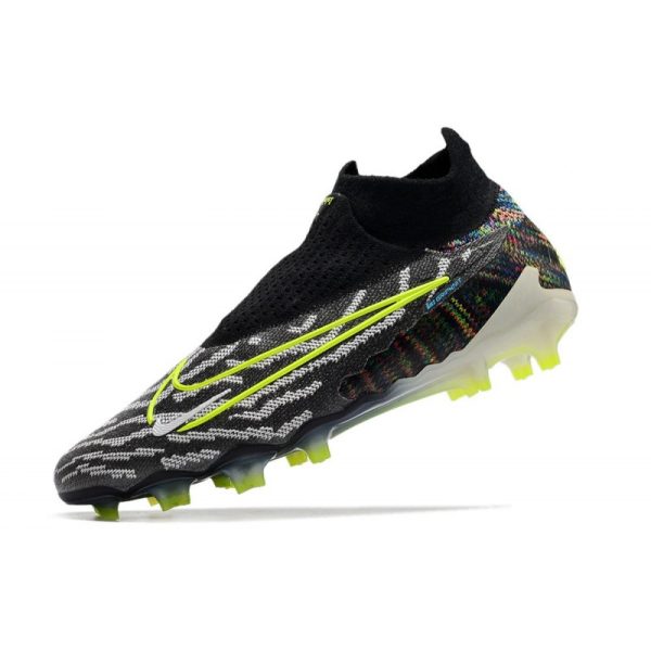 Bota de fútbol Nike Phantom GX Elite DF FG Negro Voltio Blanco Azul Glow