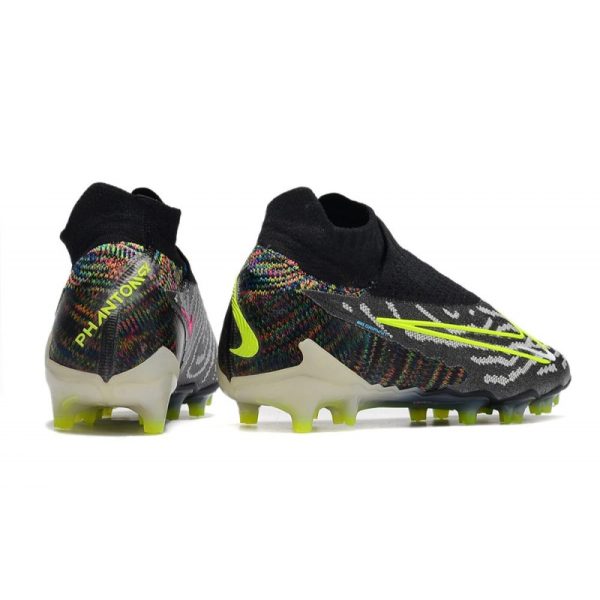 Bota de fútbol Nike Phantom GX Elite DF FG Negro Voltio Blanco Azul Glow