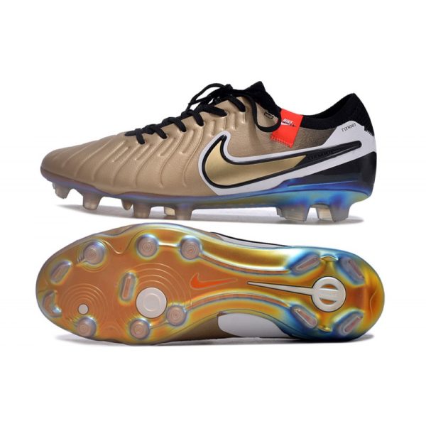Nike Tiempo Legend 10 Elite FG Bota Future Heritage Seda Dorada Metálica Moneda Negro