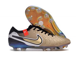 Nike Tiempo Legend 10 Elite FG Bota Future Heritage Seda Dorada Metálica Moneda Negro