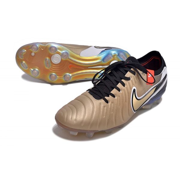 Nike Tiempo Legend 10 Elite FG Bota Future Heritage Seda Dorada Metálica Moneda Negro