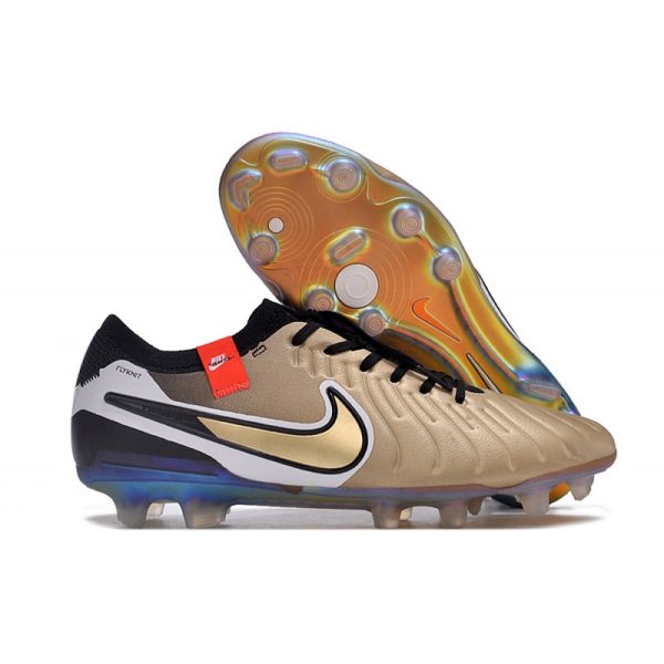 Nike Tiempo Legend 10 Elite FG Bota Future Heritage Seda Dorada Metálica Moneda Negro
